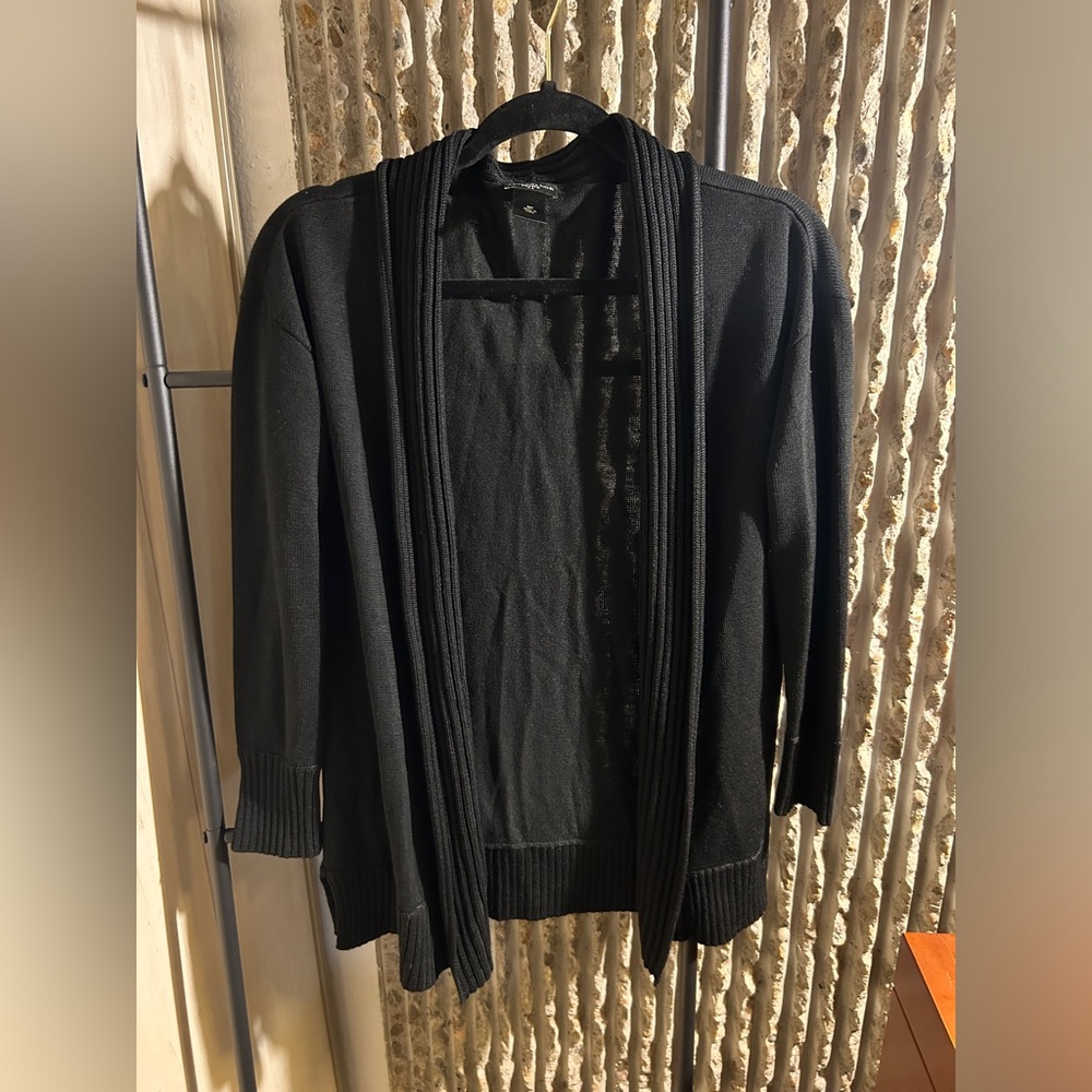 ANN TAYLOR | Petite Black Ribbed Wool Open Cardigan Size MP